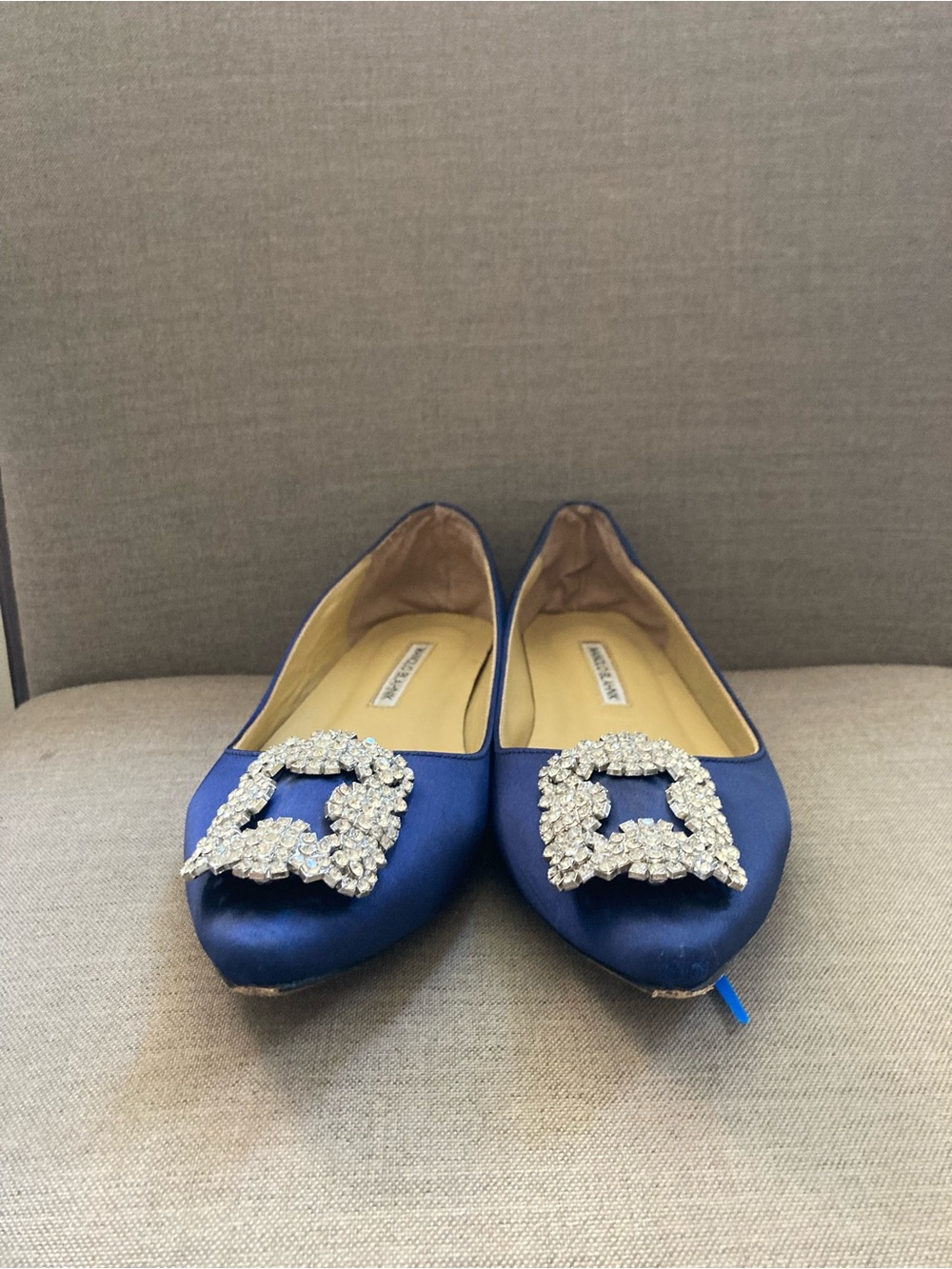 Manolo Blahnik Cobalt Blue Satin Flats with Crystal Buckle - Picture 2 of 6